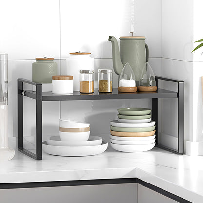 Multi-Tier Storage Rack, Mug Shelves for Desks, Black/White/Natural Wooden and Metal Countertop Organizer Shelf, Display Rack, Perfect for Dormitories Home Office Kitchen Bathroom