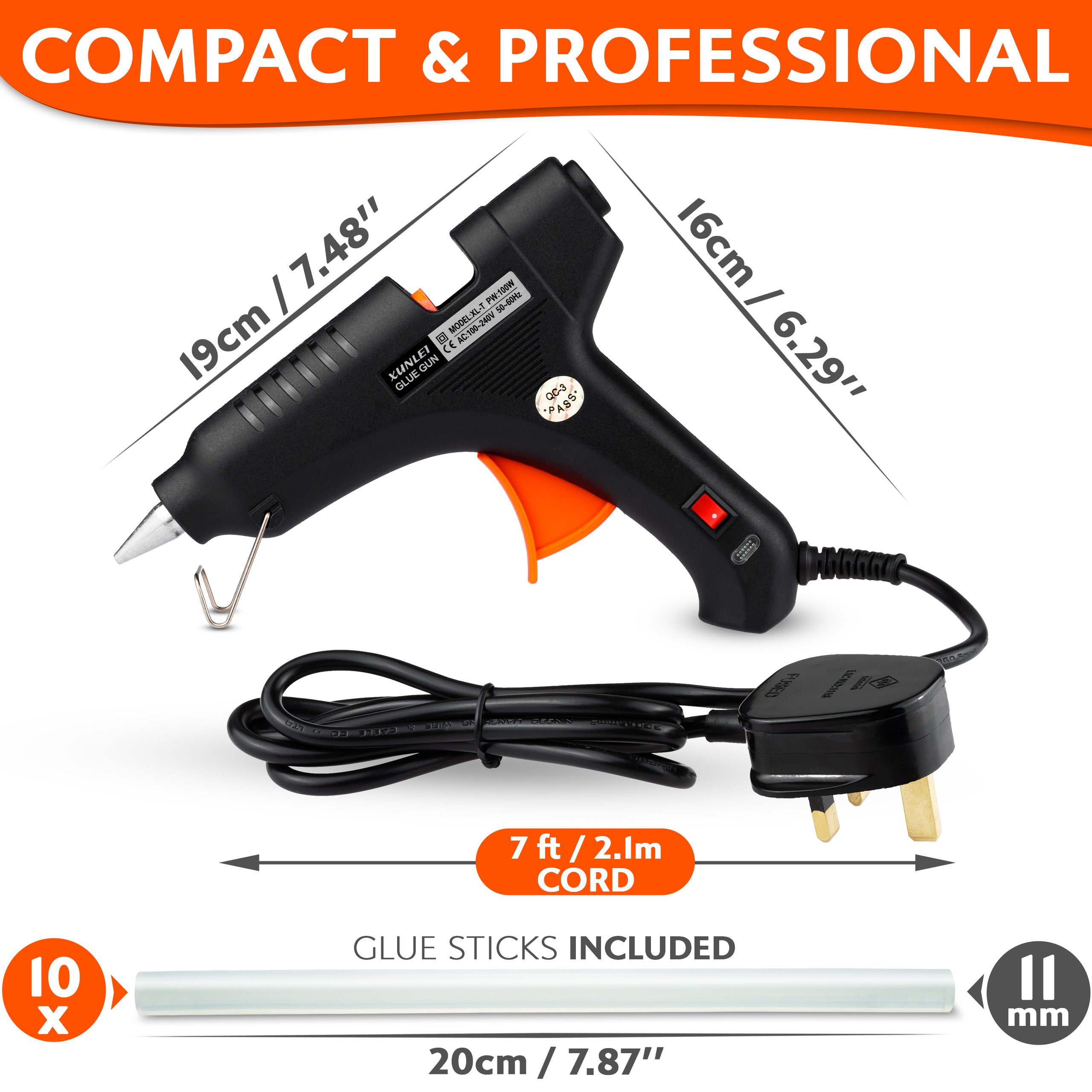 100W Hot Glue Gun Kit - UK Plug and 10 Glue Sticks