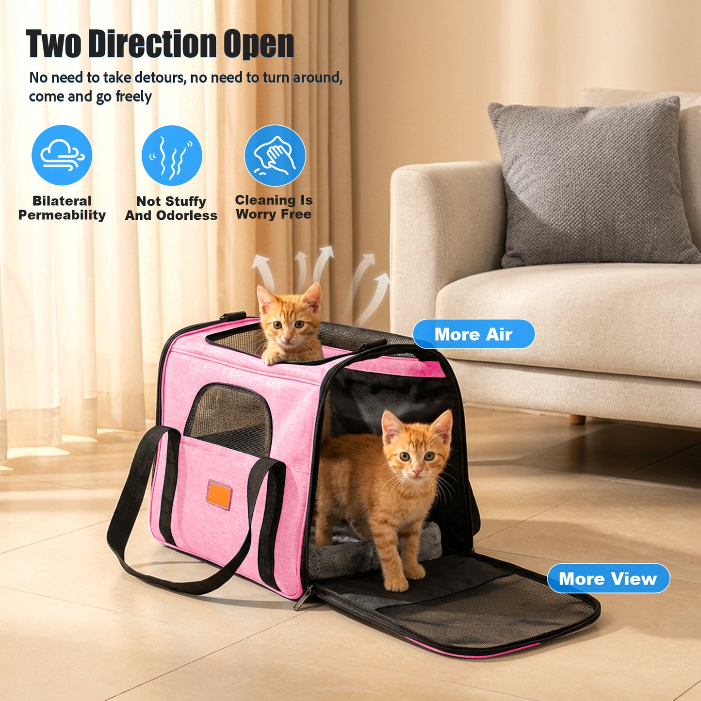 Portable Pet Carrier Bag, Top Opening, Removable Mat and Breathable Mesh, Foldable Transport Carrier for Dogs and Cats, with Shoulder Strap and Pet Bowl