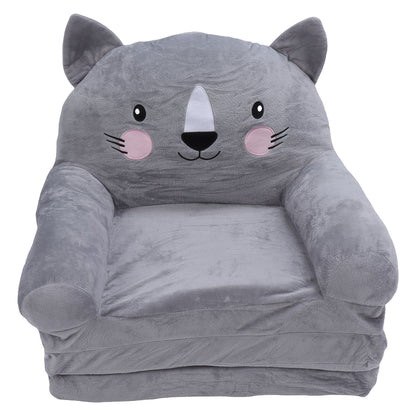 Cozy Kid Folding Sofa, Plush, Washable Lounge Chair for Playroom & Nursery, Gray Dog Style Foldable Wide Handle Soft Breathable Toddler Chair for Reading Relaxing Sleeping