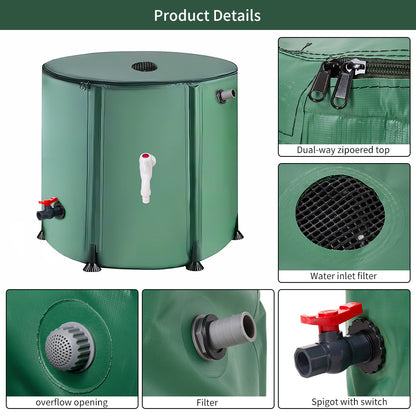 50L/100L/160L/200L Rainwater Collection Tanks, Portable Outdoor Water Tanks, Rainwater Collection System, Container Set with Filter Net and Overflow Device
