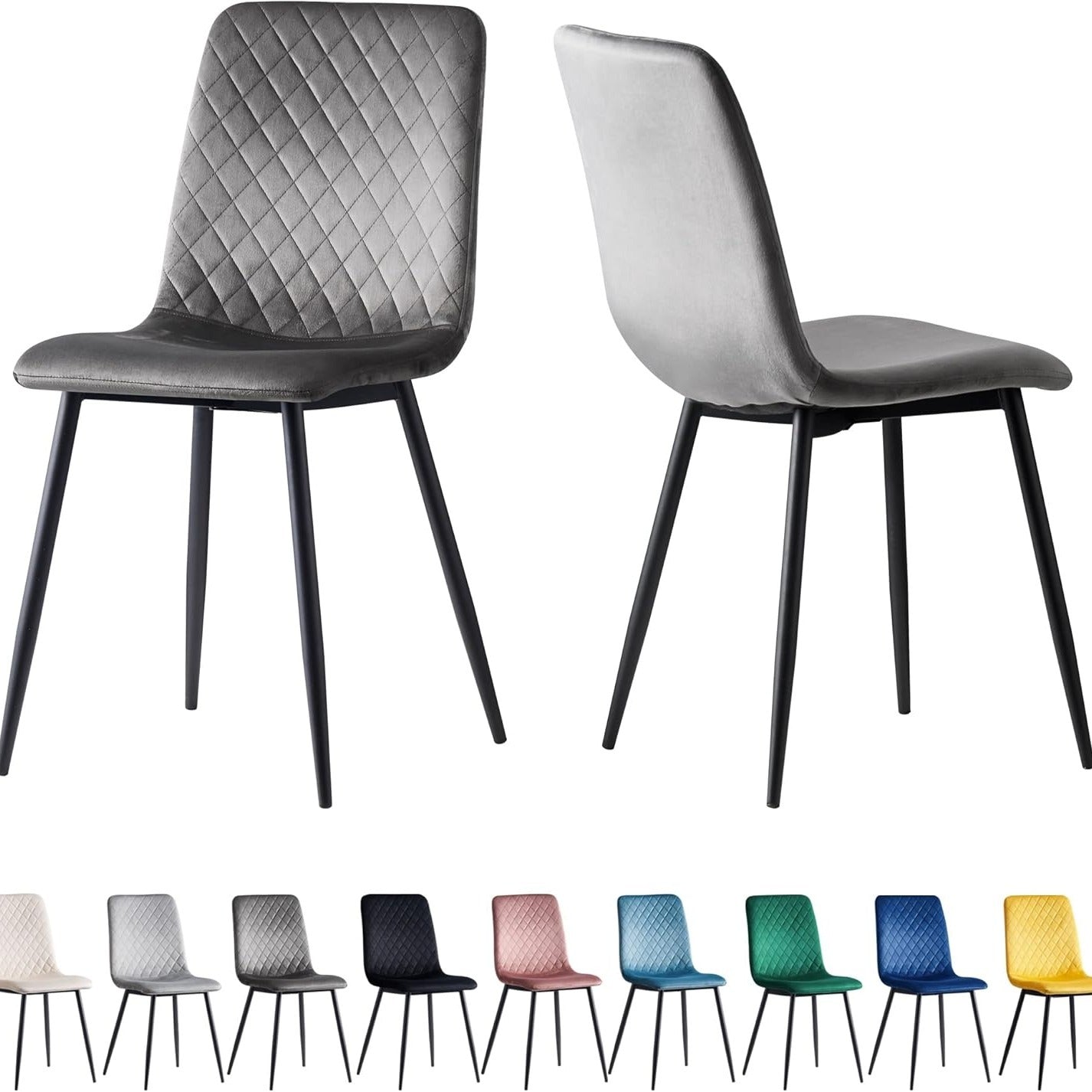 mcc direct Set of 2 Designer Velvet Chairs Fabric Dining Chairs with Metal Legs-Lexi Chairs