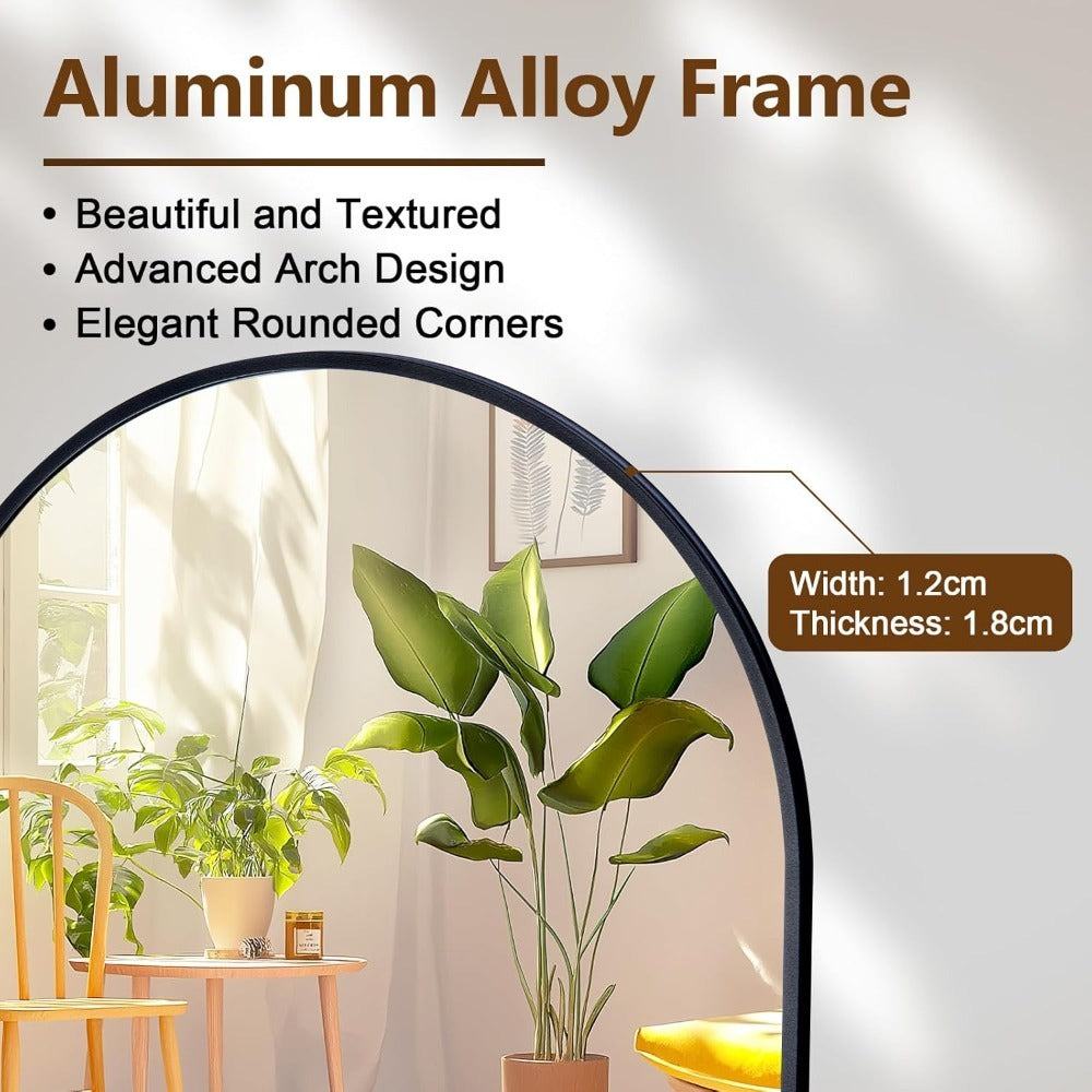 Full-Length Arched Mirror 150x40 cm / 160x50 cm – Large Standing Floor Mirror with Sleek Aluminum Frame – Modern Full Body Mirror for Bedroom or Hallway