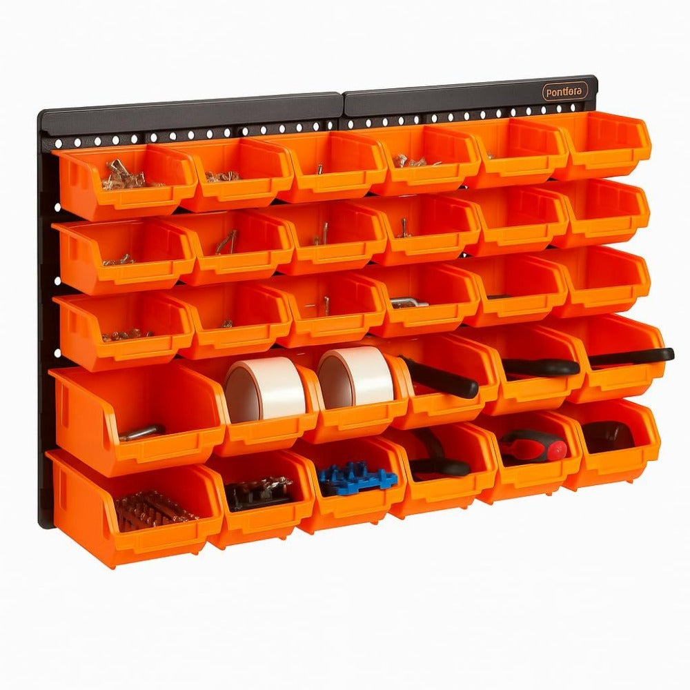 32pc Wall Mounted Storage Bins Garage Organiser Pegboard Rack System for Screws Nuts Bolts Nails Small Parts Workshop Shed UK