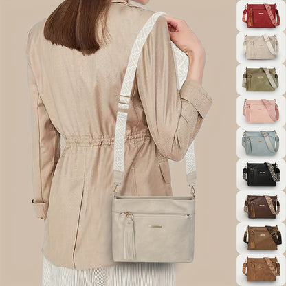 New Large-Capacity Women's Crossbody Bag with Fashionable Tassel Accessory, Wide Shoulder Strap, Contrast Color Square Bag, Simple, Casual, Versatile Commuter Single-Shoulder Underarm Bag