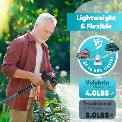 100ft Heavy-Duty Garden Hose, Expandable, Four Colors Are Available, With 1/2" Solid Brass Fittings, Leakproof Design, Durable Rubber Material, US Standard Threads- Perfect For Gardening, Cleaning, Forestry.