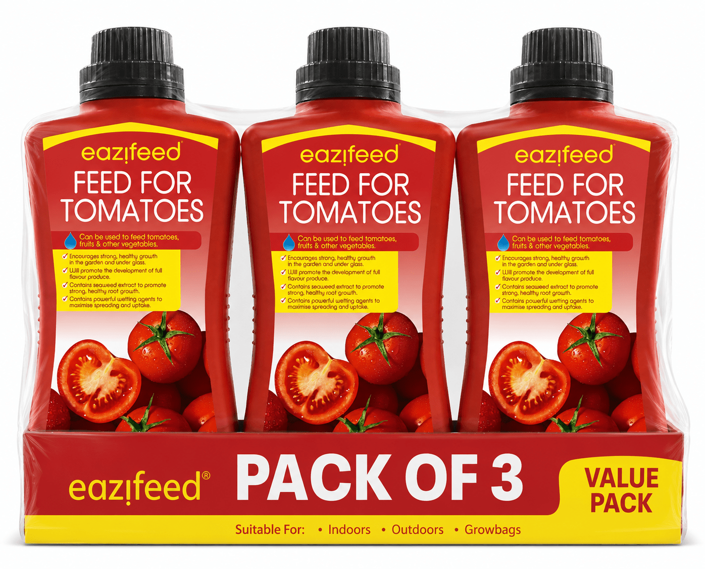 3x Eazifeed Multipurpose Tomato Plant Feed 500ml Liquid Plant Food for Tomatoes Fruits Vegetables Indoor Outdoor Garden Grow Bags