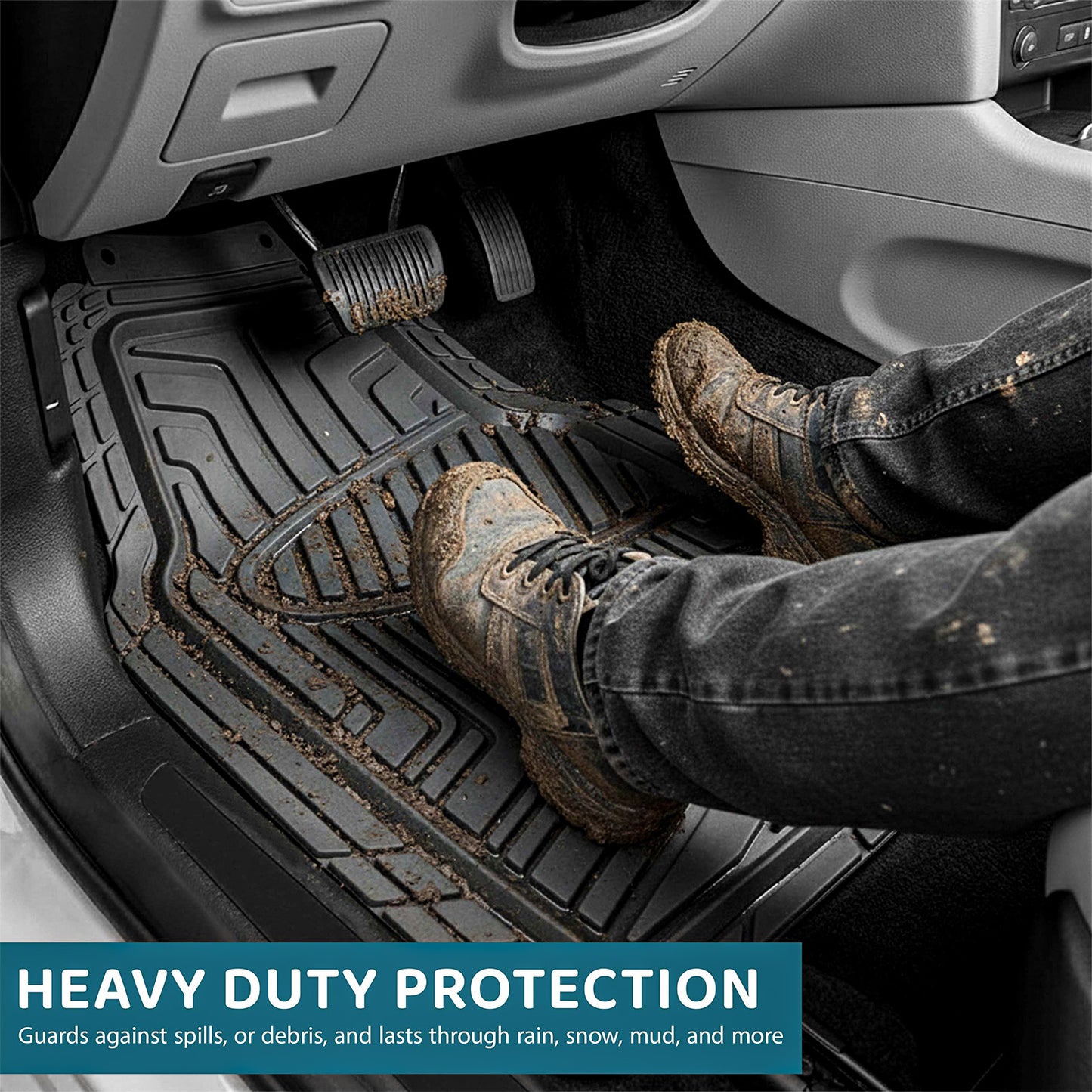 Heavy Duty Rubber Car Mats 4 Piece Set | Universal Non Slip Floor Mats | Cut to Fit All Weather Mats for Cars, Vans, SUVs & Trucks
