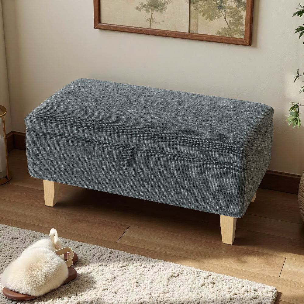 Linen Padded Storage Stool Ottoman Storage Box Footstool Living Room Bedroom Hallway Shoe Stool Footrest