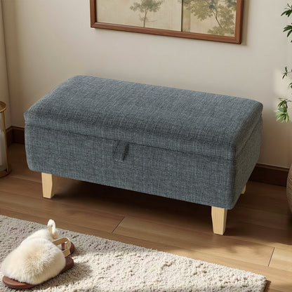 Linen Padded Storage Stool Ottoman Storage Box Footstool Living Room Bedroom Hallway Shoe Stool Footrest