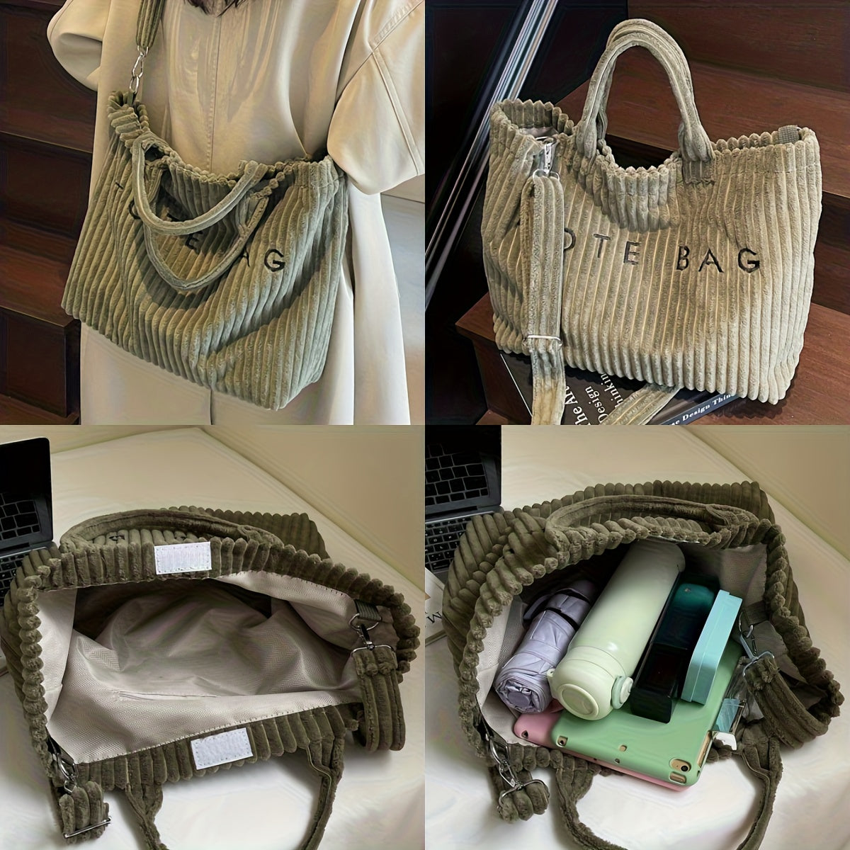 Ladies' Fashionable Solid Color Soft Large Capacity Multifunctional Shoulder Bag, Adjustable Shoulder Strap Tote Bag, Suitable for Commuting and Shopping, Perfect Holiday Gift
