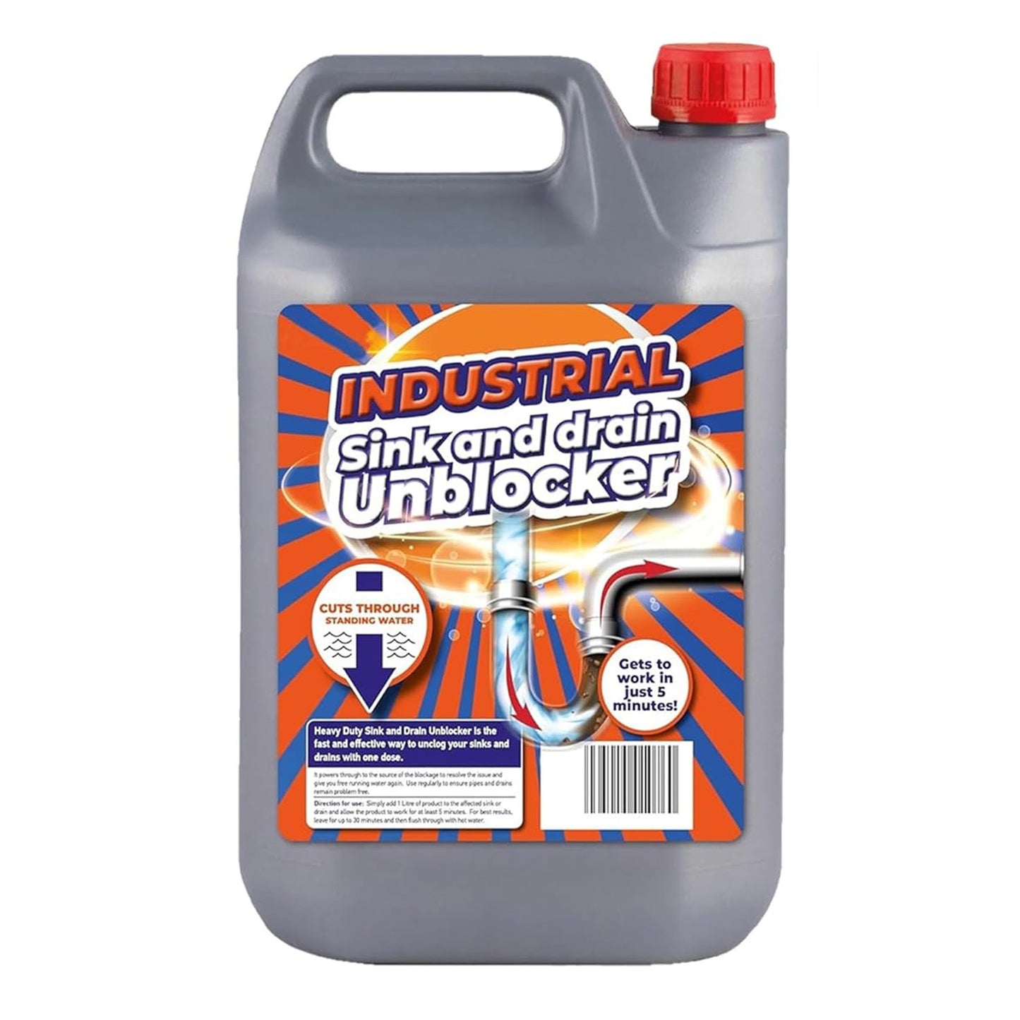 5 Litre Super Strength Industrial Sink & Drain Unblocker Cuts Through Standing Water