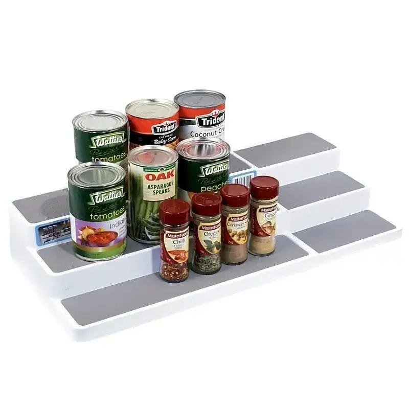 3 Tiers Spice Rack, Expandable Spice Shelf, Cupboard Organiser, Non-Slip Storage Racks for Kitchen Bathroom Pantry Cabinet Cupboard