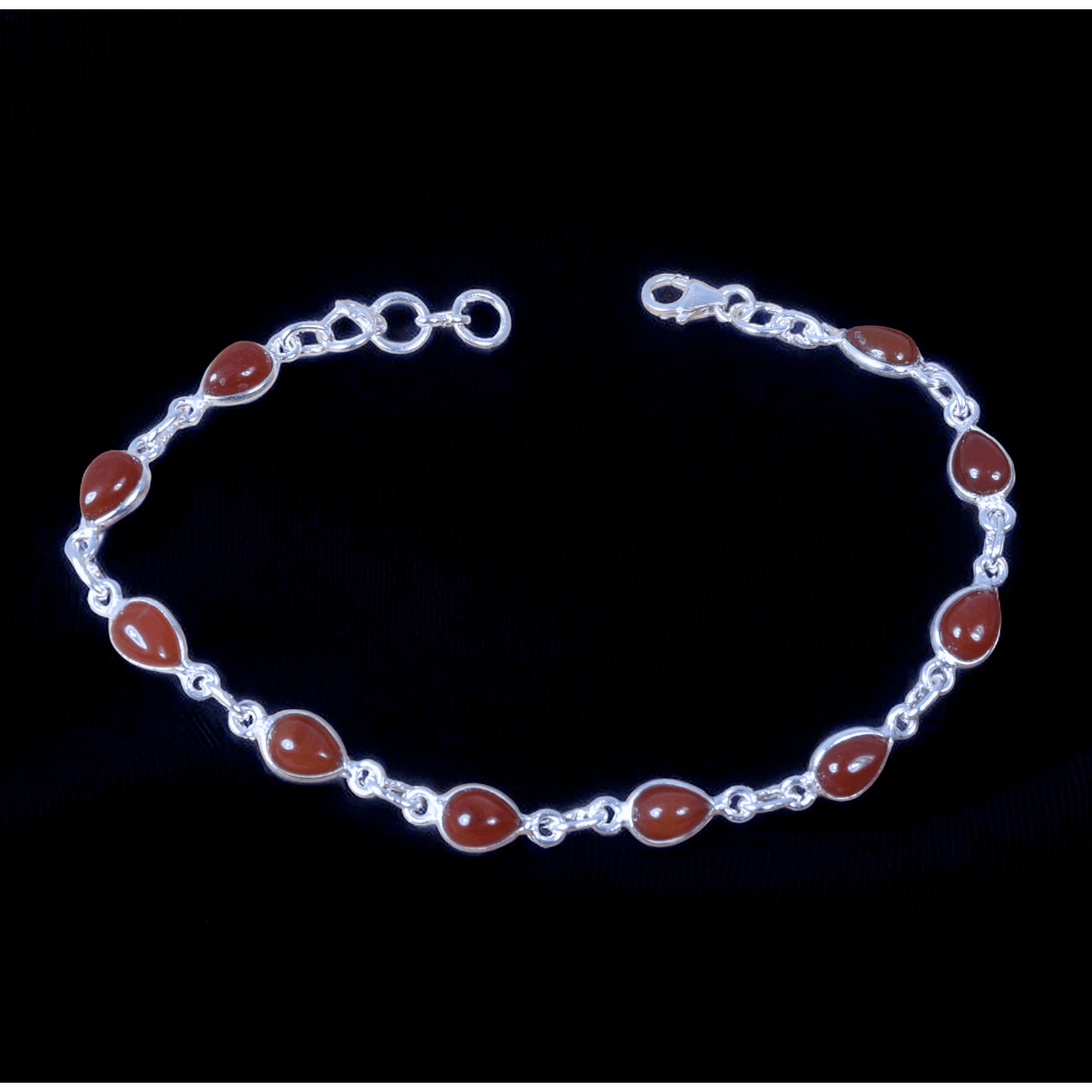 925 Sterling Silver Natural Gemstone Adjustable Bracelet ~ Teardrop Link Bracelet ~ Simple Elegant Jewelry