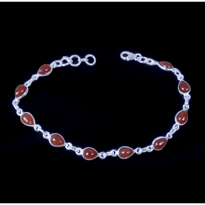 925 Sterling Silver Natural Gemstone Adjustable Bracelet ~ Teardrop Link Bracelet ~ Simple Elegant Jewelry