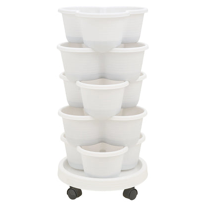 The three-dimensional three-petal flowerpot, strawberry pot, can be multi-layered for vegetable and fruit planting. It is made of pp plastic with five layers, black/ white/ green, and measures 31.5*31.5**13.5cm