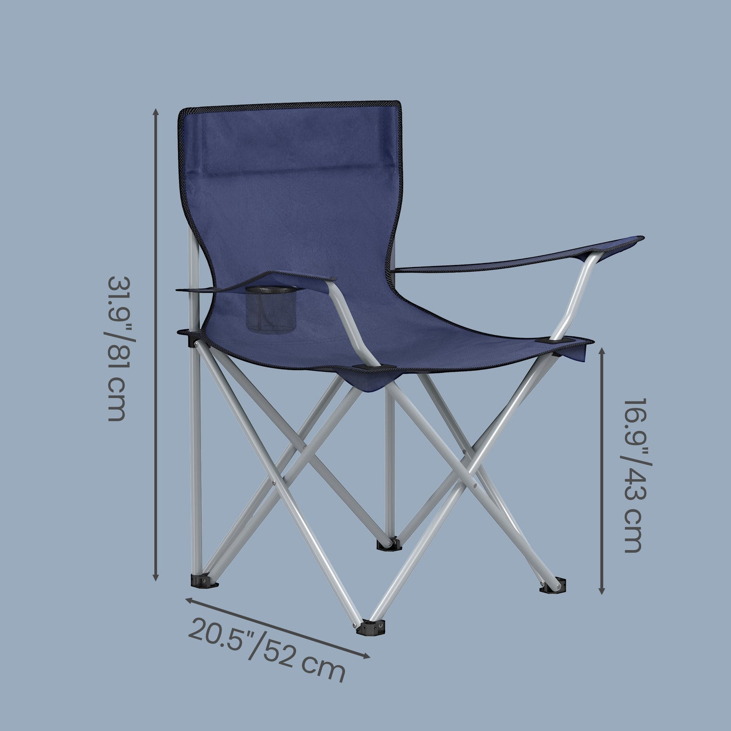 Set of 2 Portable Outdoor Chairs, Folding Lawn Chairs with Cup Holder and Armrests, 52 x 84 x 81，for Beach, Camping, Garden, Black,Blue,Pink