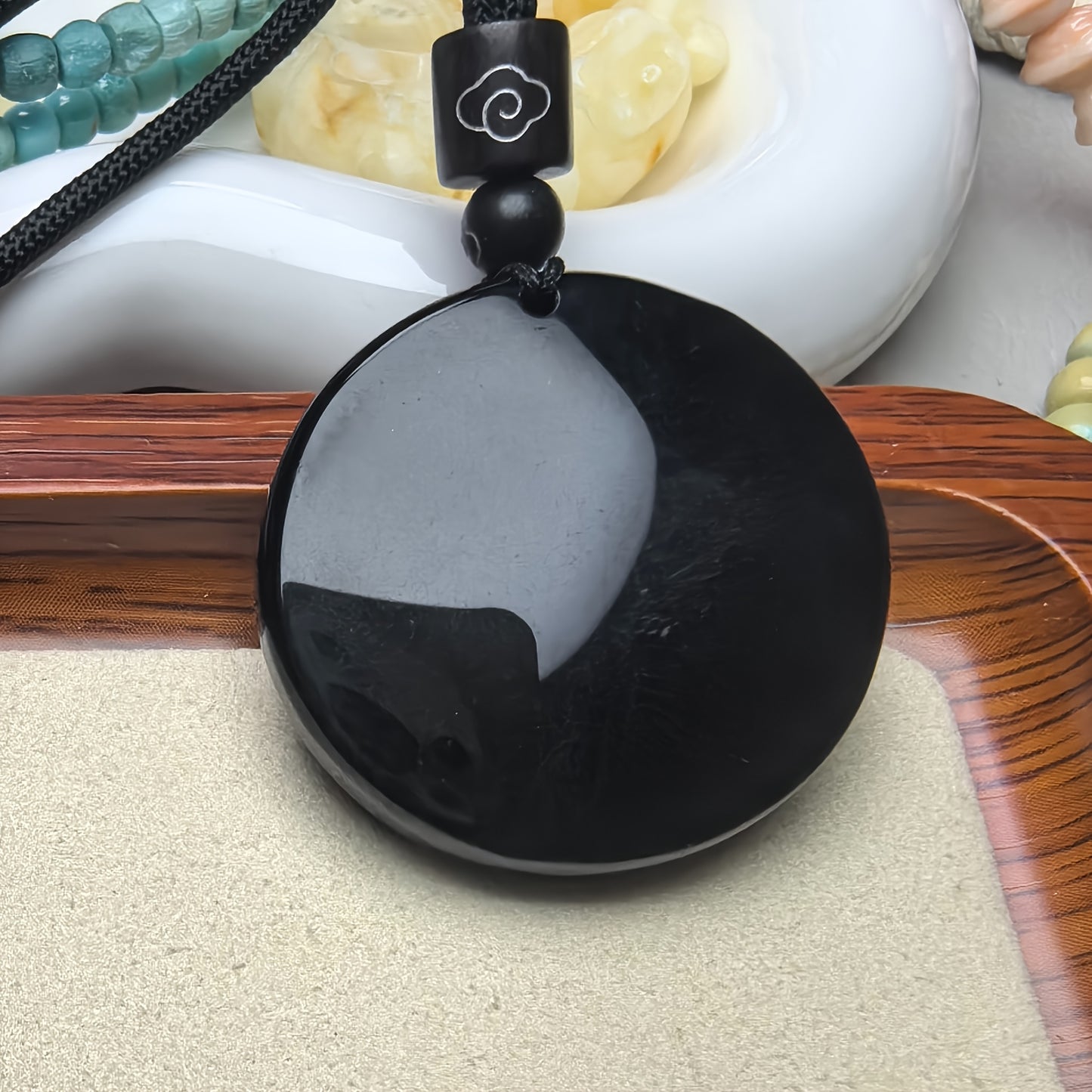 One Piece of Obsidian Yin Yang Tai Chi Pendant Necklace Designed for Men