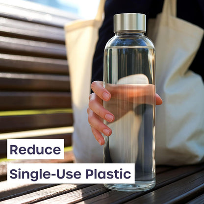 Glass Bottles with Lids - 6 Pack 500ml Leakproof, Reusable Glass Drinking Bottle for Water, Juice, Milk and Smoothie - with Airtight Metal Lids, Cleaning Brush and White Labels