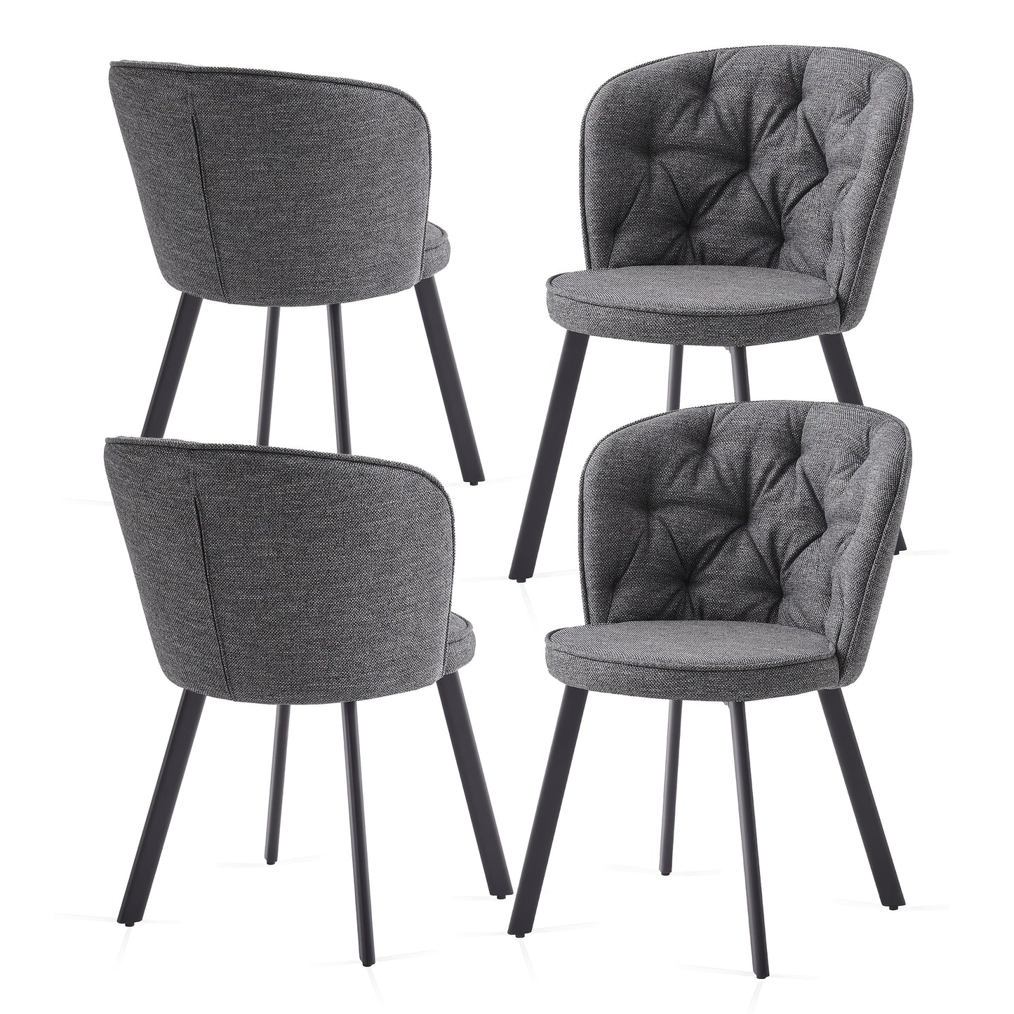 [Modern Fabric Dining Chairs] Set of 2/4 Modern Fabric Dining Chairs | Upholstered High Back with Padded Seat, Sturdy Black Tube Legs - Comfy Kitchen Chairs for Dining Room, Lounge, or Bedroom