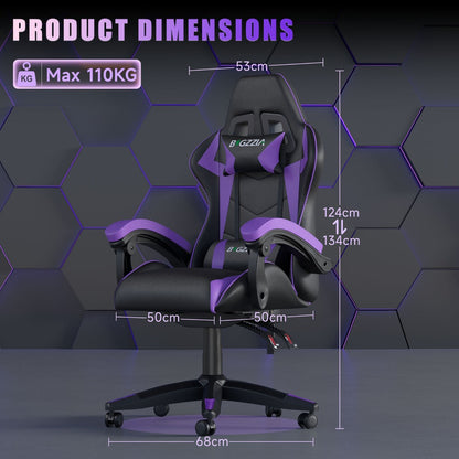 High-Back Gaming Chair with Lumbar Cushion & Headrest – Height Adjustable 90°-155° Reclining Office Computer Chair for Adults 130kg Capacity 10 Colours