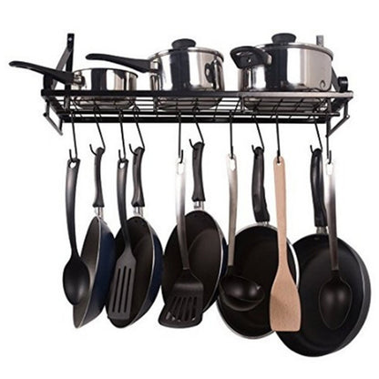 10-Hook Heavy Duty Metal Wall-Mounted Kitchen Organizer, Multifunctional Hanging Rack for Pots, Pans, and Cooking Utensils Storage, Space Saving Design for Small Kitchens