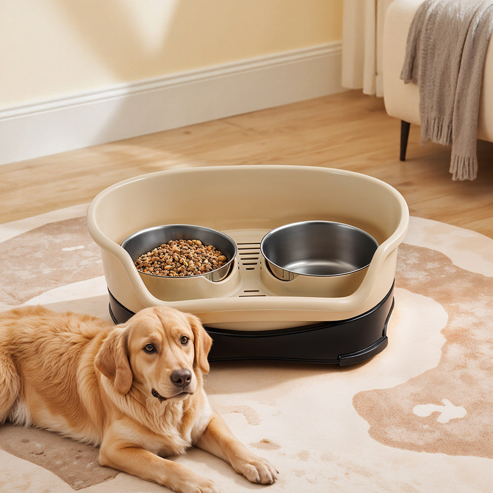 Raised Dog Bowls for Cats and Dogs, Elevated Dog Cat Food and Water Bowls Stands Feeder Dishes with 2 Stainless Steel Bowls, 2 Colours Available