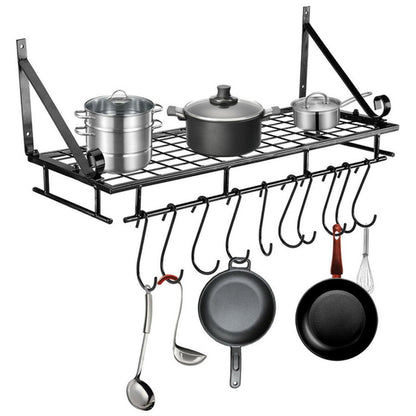 10-Hook Heavy Duty Metal Wall-Mounted Kitchen Organizer, Multifunctional Hanging Rack for Pots, Pans, and Cooking Utensils Storage, Space Saving Design for Small Kitchens