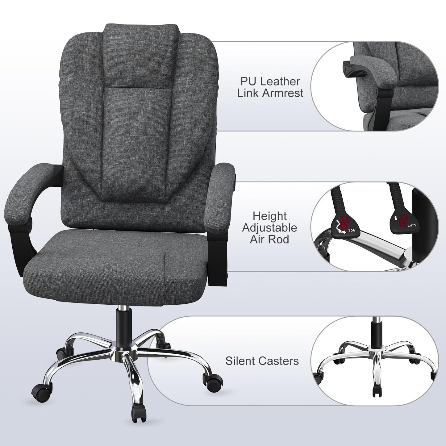 GartistGo Executive Ergonomic Office Desk Chair, PU Leather Inflatable Backrest Computer Recliner, Heavy Duty Office Chairs with Tilt Function, High Back Swivel Chair-Black Chairs