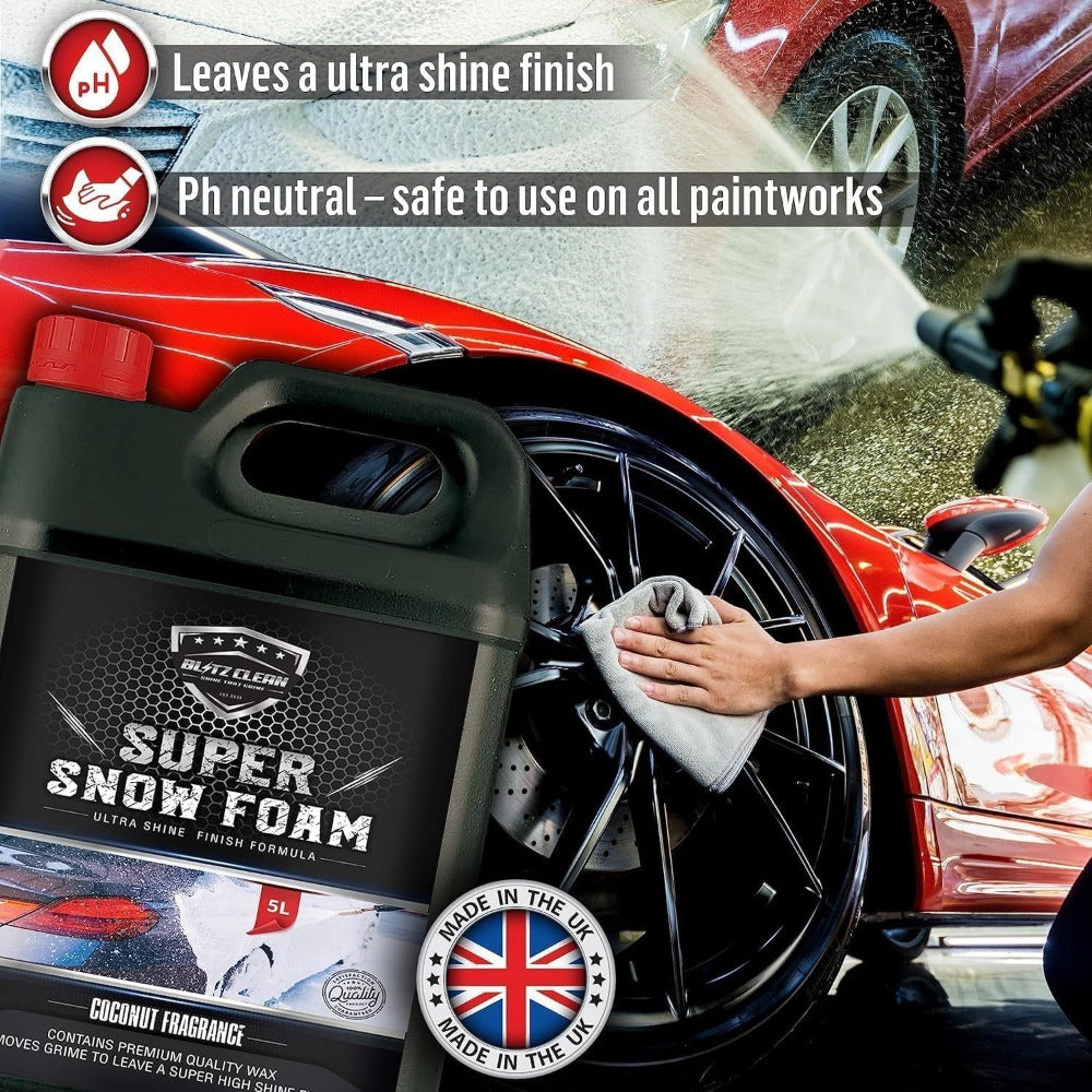 5L Snow Foam Full Kit with 2L Pump Up Snow Cannon Microfibre Wash Mitt and Drying Cloth for Car Van Caravan Detailing
