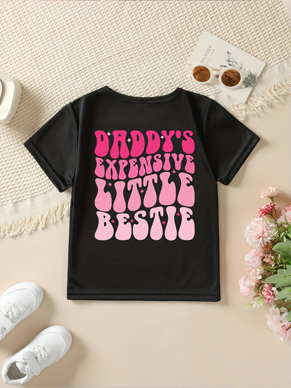 Summer Fashion Girls' Short Sleeve T-Shirt "DADDY'S EXPENSIVE LITTLE BESTIE" Heart Candy Elements Double-Sided Print Casual Versatile Top NY-DX9014