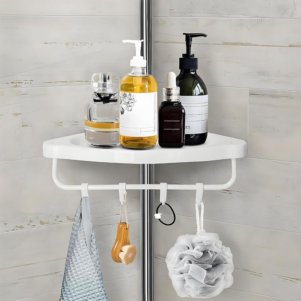 4 Tier AdjustableFloating Shelves Bathroom Organiser Corner Rack Shower Shelf Caddy Holder Bathroom Shelves Shower Corner Shelf Adjustable Shower Caddies Bathroom Organiser 120cm - 320cm