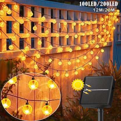200/100LEDs Solar LED Crystal Ball String Lights | 8 Modes Remote Control | Outdoor Fairy Lights for Garden, Balcony, Camping & Parties | Christmas Decorations, Halloween Outdoor Decor, Wedding Lights | Solar Garden Lights