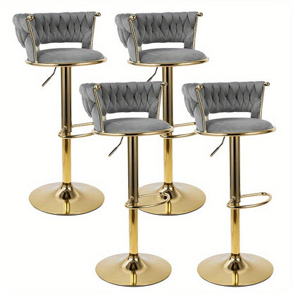 2pcs Modern Swivel Woven Velvet Bar Stools/360° Swivel Adjustable Height with Backs Golden Metal Tall Bar Stools Counter Height for Kitchen Island/for Christmas, Festival, New Year's Gift
