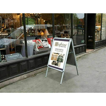 A2 A-Board Pavement Sign Display Stand Double Sided Aluminium Alloy 87x45cm Snap Frame Waterproof Anti-Glare Cover Foldable Windproof for Shops Restaurants Offices Events
