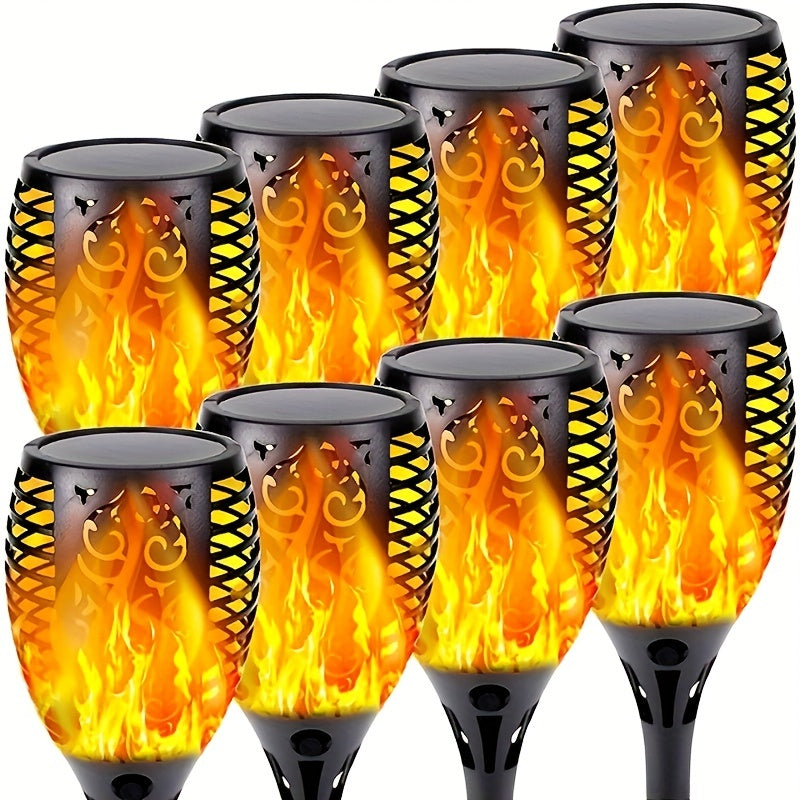 Mini Solar Flame Torch Lights 4 & 8 Pack 12 LED – Flickering Flame Effect Solar Garden Stake Lamps for Pathway, Yard, Patio, Pool & Lawn | Halloween & Christmas Outdoor Landscape Decoration