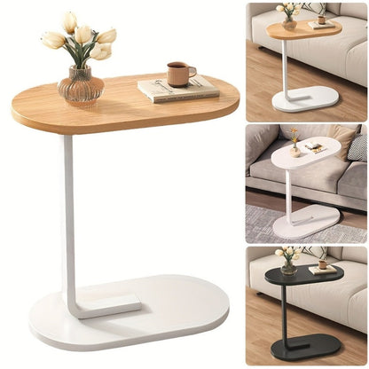 C Shaped Sofa Side Table Slide Under Couch End Table, Industrial Snack Laptop Desk with Sturdy Metal Frame & Wood Top, Space Saving Bedside Coffee Table for Living Room, Bedroom & Study