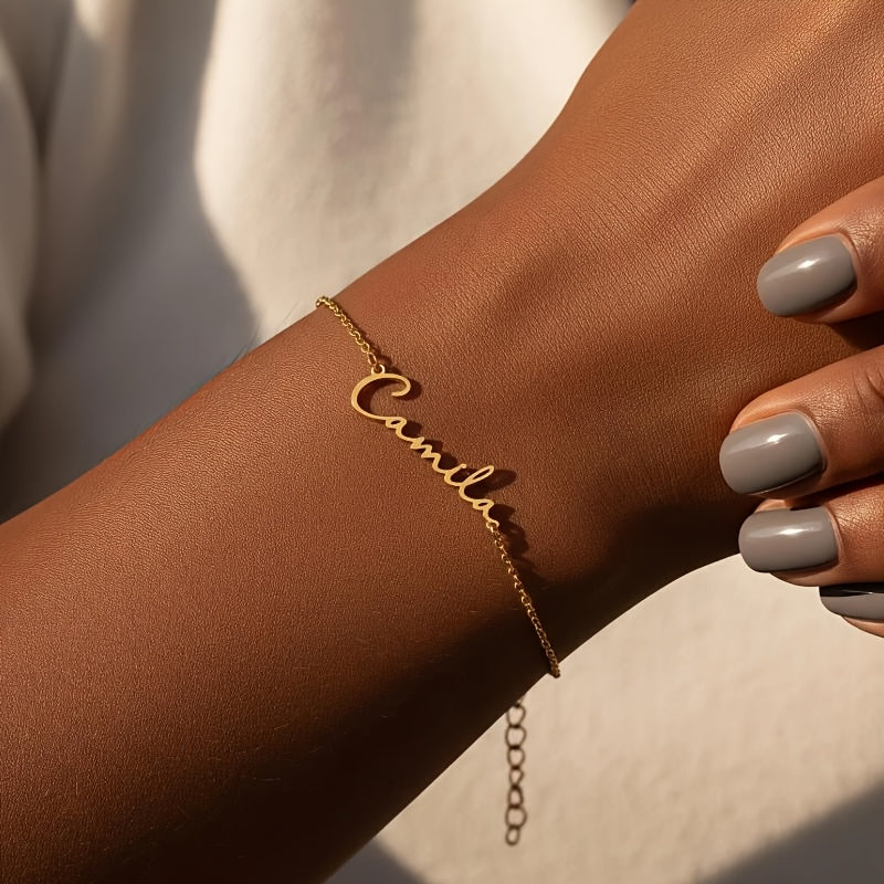 [Customized] Customized Laser-Cut Name Bracelet, 304 Stainless Steel Name Bracelet, Exquisite And Easy Popular Bracelet Additions Jewelry Gifts, Personalized Jewelry, Suitable for Daily Holiday Party Birthday Gifts Additions Bracelet