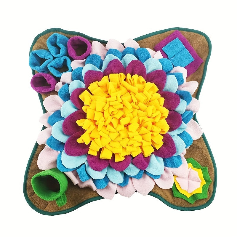 Dog Snuffle Mat 48x48cm Nose Training Slow Feeder Puzzle Toy – Foldable Plush Sniffing Foraging Mat for Dogs Anxiety Relief Mental Stimulation & Treat Hiding, Colourful