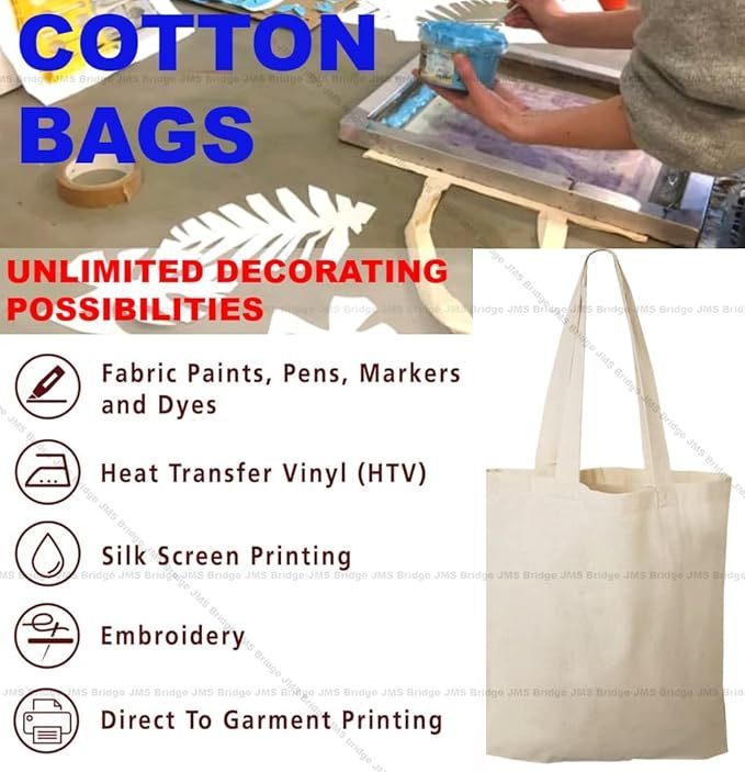 10pcs Natural Color Cotton Tote Bags – Blank Reusable Cotton Bags with Handles – Ideal for Printing, Sublimation, DIY Crafts, Grocery, Shopping, Gift & Event Use Pack of 10