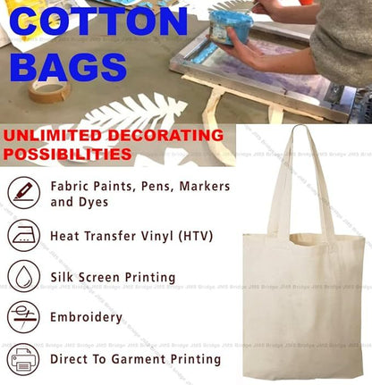10pcs Natural Color Cotton Tote Bags – Blank Reusable Cotton Bags with Handles – Ideal for Printing, Sublimation, DIY Crafts, Grocery, Shopping, Gift & Event Use Pack of 10