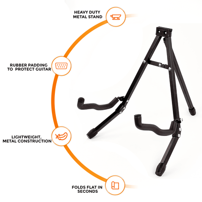 Portable And Durable Foldable Guitar Stand - Securely Holds Your Instrument And Saves Space Universal Fit with Foam Protection for All Guitar Types