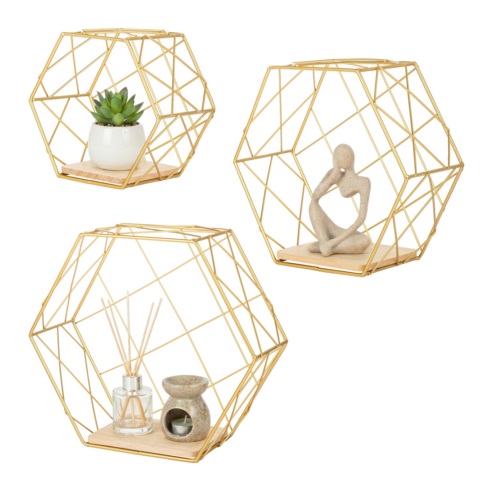 Gold Floating Display Shelves - Set of Three - alternate angle 2