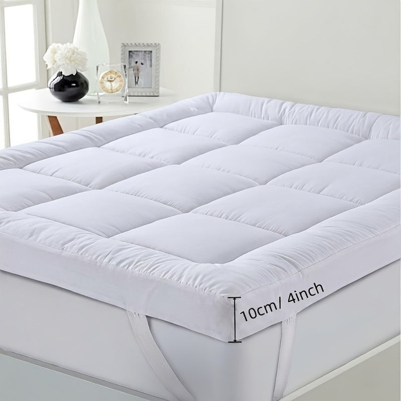 Hotel Quality Mattress Topper 10cm Deep 1200GSM Hollowfibre Overfilled Quilted Bed Pad with Elastic Corner Straps, Anti-Slip Topper for Single, Small Double, Double, King & Super King UK Beds