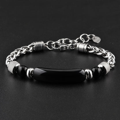 1pc Beaded Flower Basket Chain Bracelet Natural Stone Black Agate Tiger Eye Arc Beaded Bracelet (Slight Cracks in Natural Stone Are Normal) Holiday Gift for Family And Friends Christmas Halloween, Men'S Gift, Men'S Christmas Gift