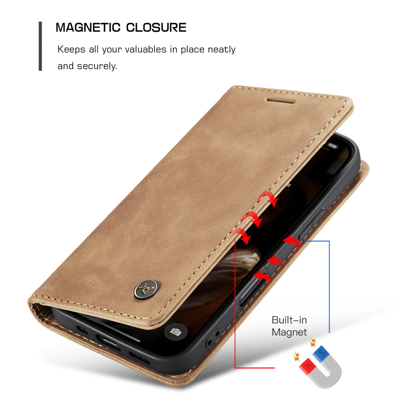 Upgraded Faux Leather Flip Cover Wallet Case For iPhone 16 Plus 16 Pro Max with Card Holder, Magnetic Closure, and Stand Function Phone Case