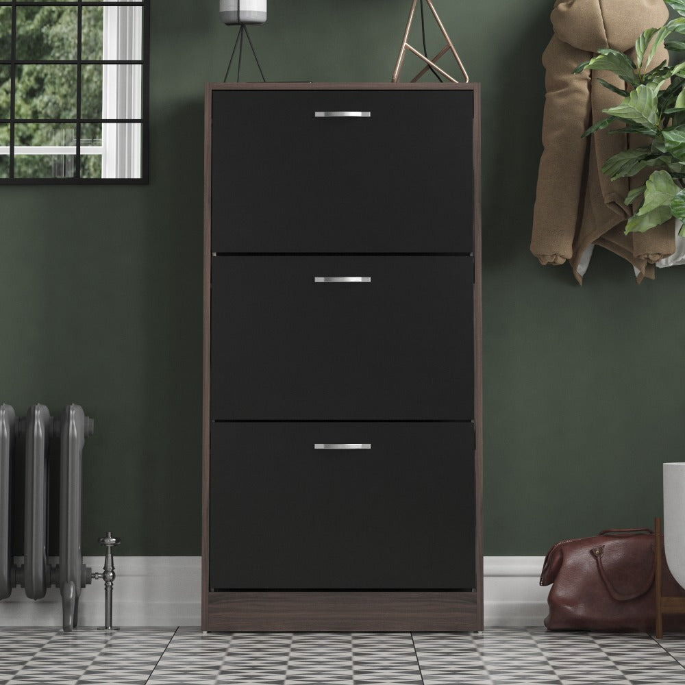 3 Drawer Shoe Cabinet with Stainless Steel Handles – Hallway Shoe Storage Cupboard, Holds 9–12 Pairs, Modern Slim Shoe Rack for Entryway Bedroom