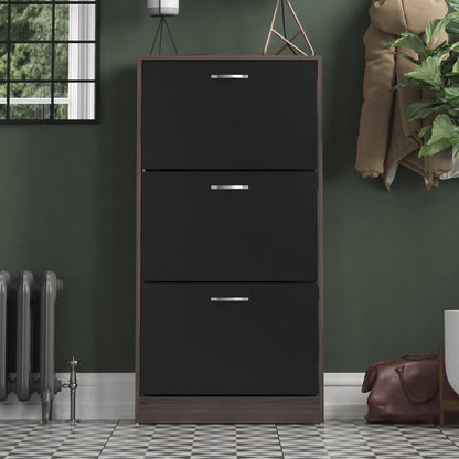3 Drawer Shoe Cabinet with Stainless Steel Handles – Hallway Shoe Storage Cupboard, Holds 9–12 Pairs, Modern Slim Shoe Rack for Entryway Bedroom