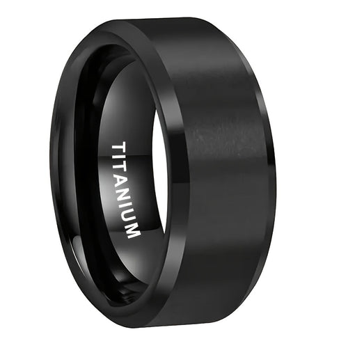 1pc 10Mm Beveled Edges Matte End Black Pure Titanium Steel Ring for Men Women Fashion Engagement Wedding Band