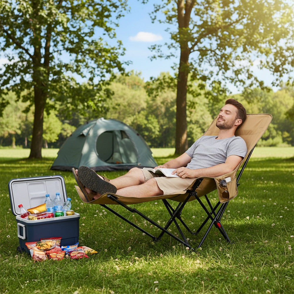 Portable High-Back Moon Chair (Three-Position Adjustment) Seat or Recline, Side Storage Pocket,Foldable Outdoor Chair Camping Picnic Lounger, Midday Rest Fishing Chair, Garden Seat Three Colours Available (Complimentary Storage Bag)